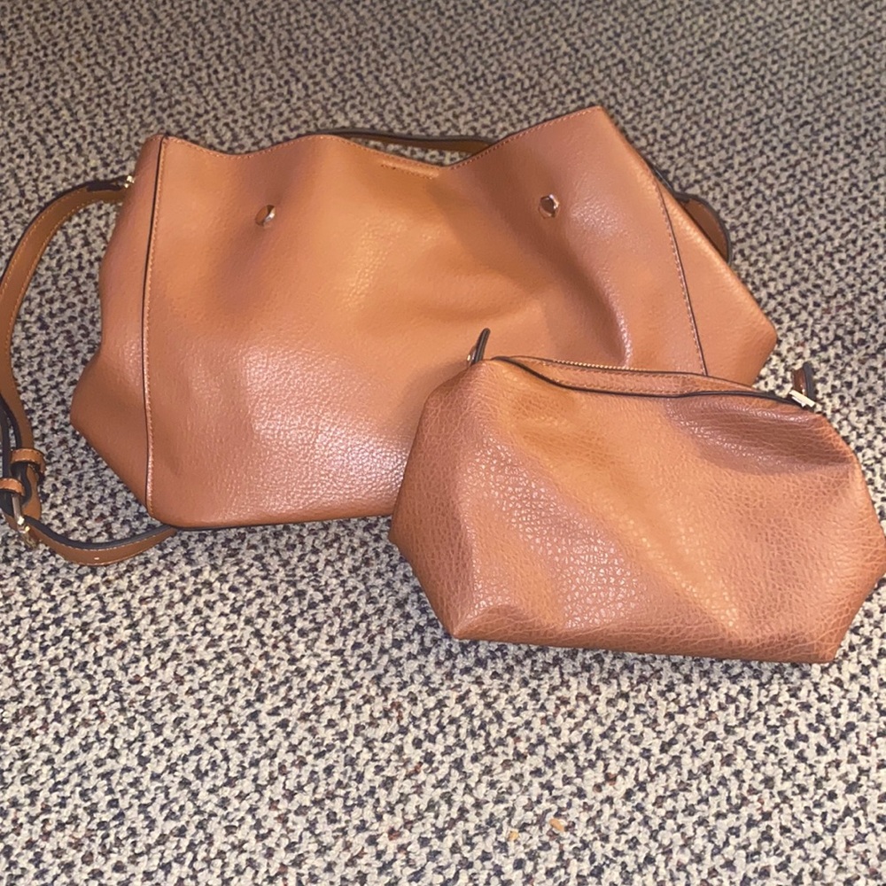 Vegan leather brown purse with a snap in pouch